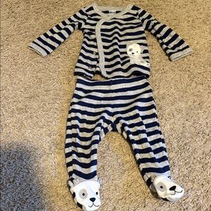 Child of Mine Navy and Gray Striped Footie Set